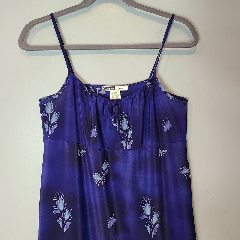 VTG 90s‎ Y2K California Concepts Maxi Dress Sz 16 Blue Floral Resort Satin - Picture 2 of 8